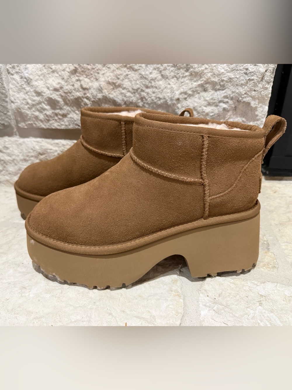 UGG Chestnut Suede Platform Ankle Booties